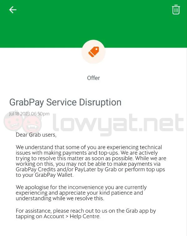 Grab GrabPay Technical Issues