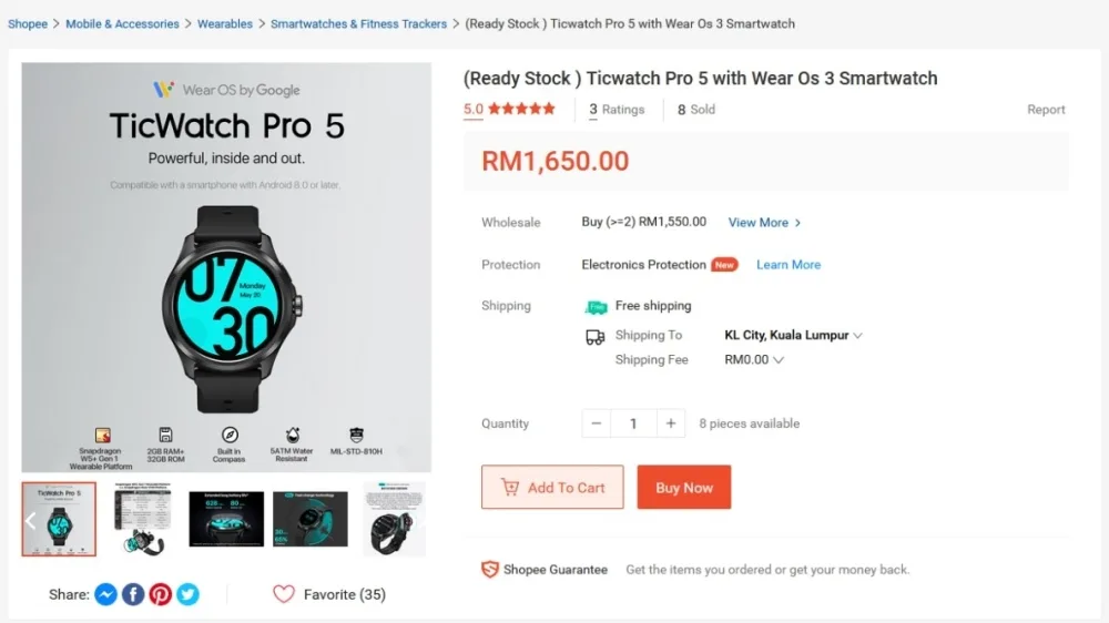 Mobvoi TicWatch Pro 5 Shopee