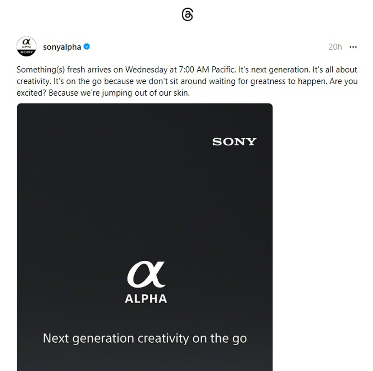 Sony Alpha announcement tomorrow