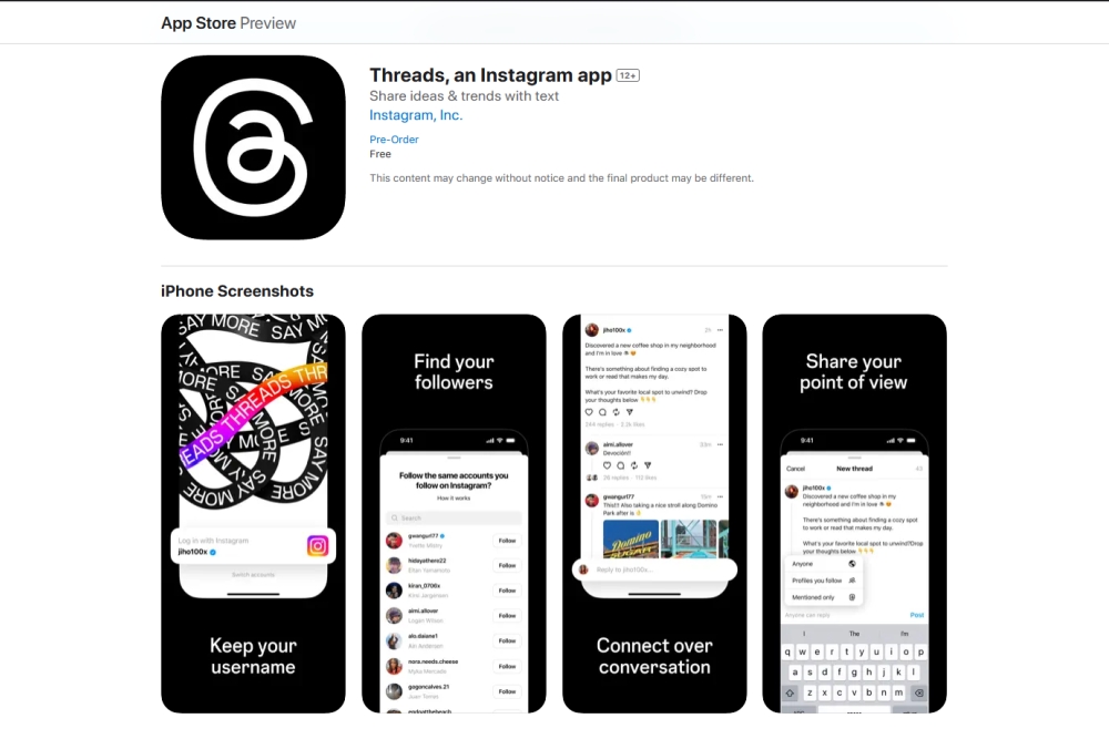 Threads, an Instagram app Apple App Store