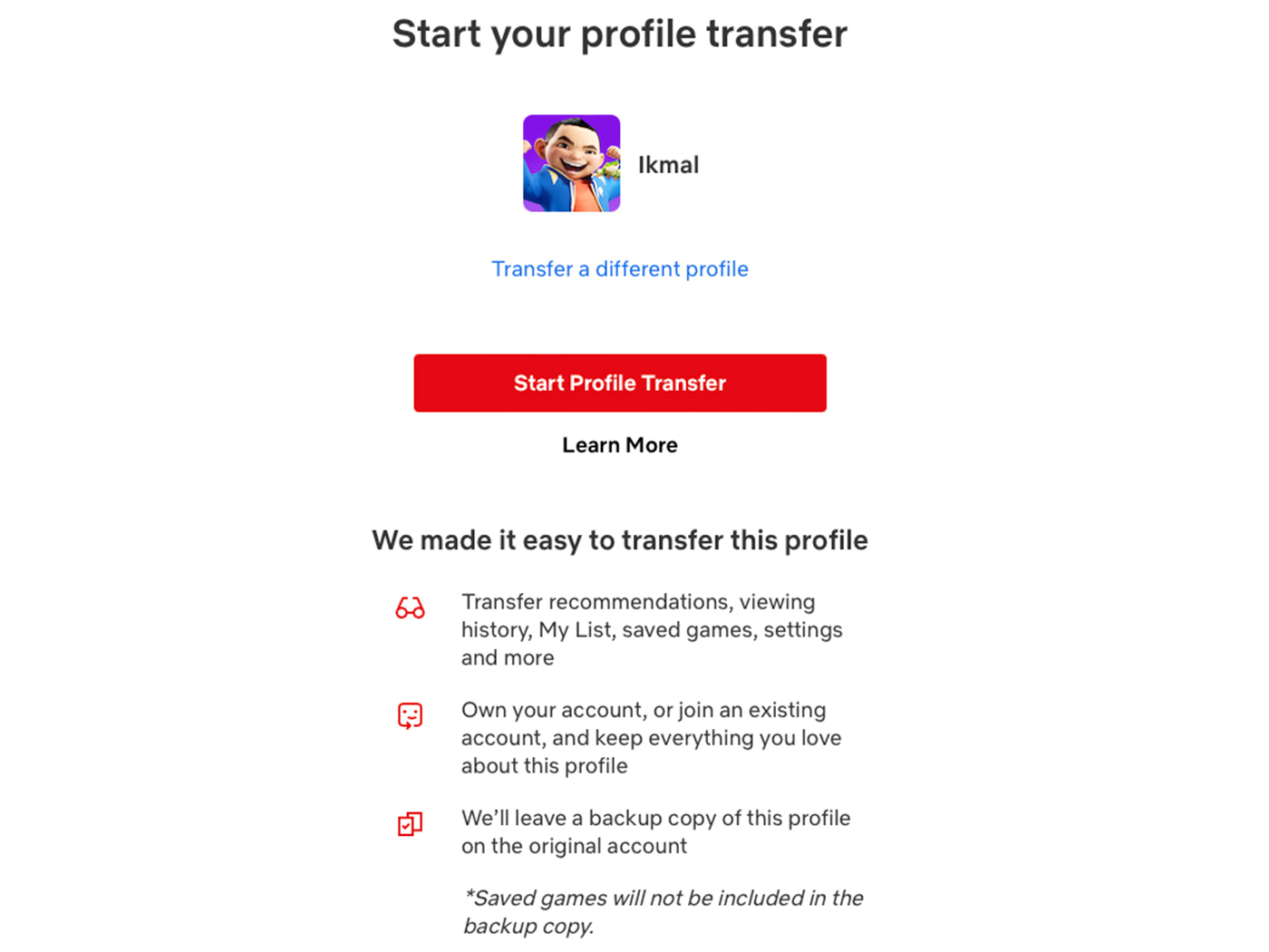 netflix profile transfer