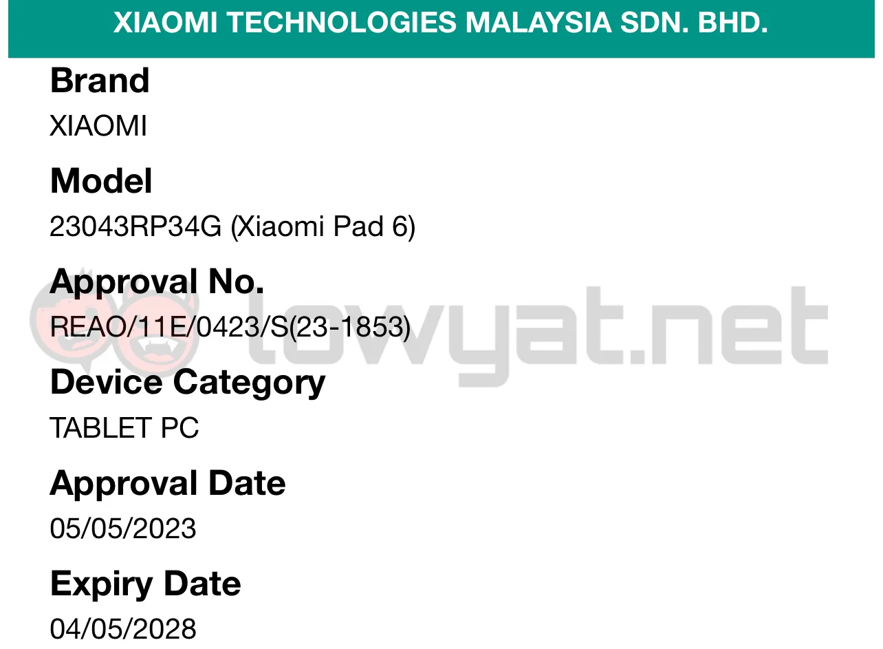 xiaomi pad 6 sirim