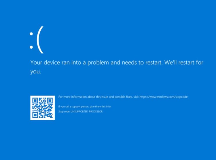 BSOD Windows 11 Unsupported Processor Issue