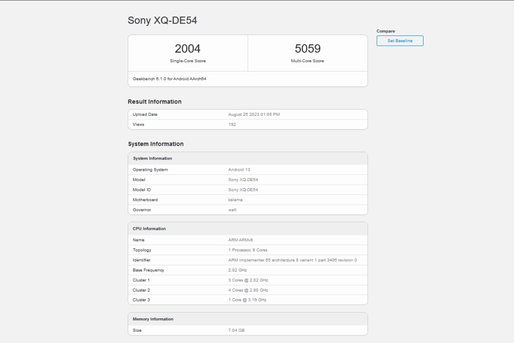 Sony Xperia 5 V Geekbench