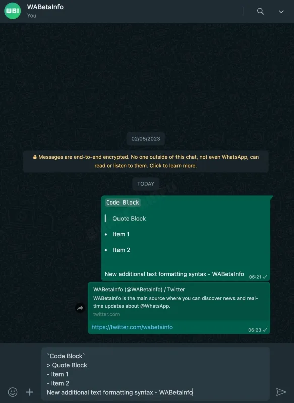 WhatsApp text formatting