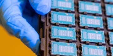 A photo shows glass substrate test units at Intel's Assembly and Test Technology Development factories in Chandler, Arizona, in July 2023. Intel’s advanced packaging technologies come to life at the company's Assembly and Test Technology Development factories. (Credit: Intel Corporation)