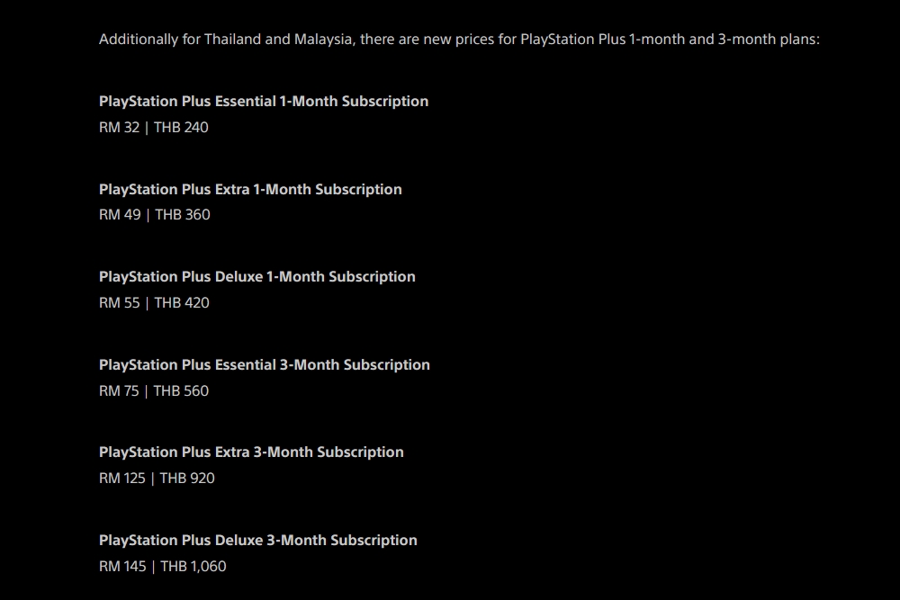 PS Plus 1-month 3-month subscription price hike