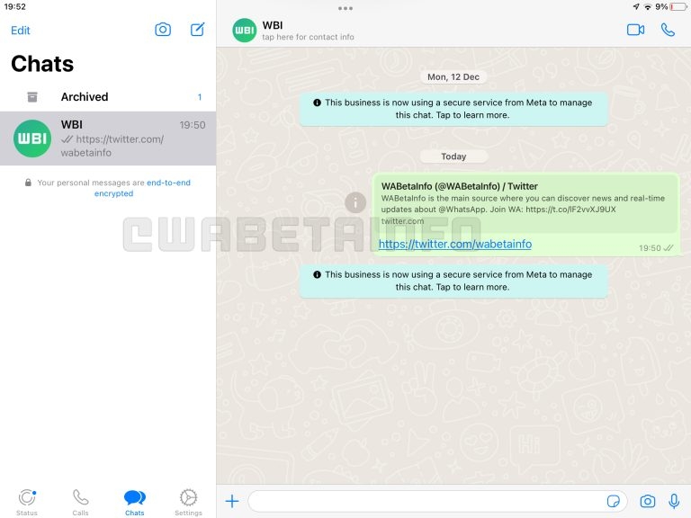 WhatsApp beta iPad