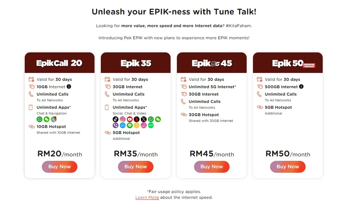 Tune Talk new Pek Epik plans