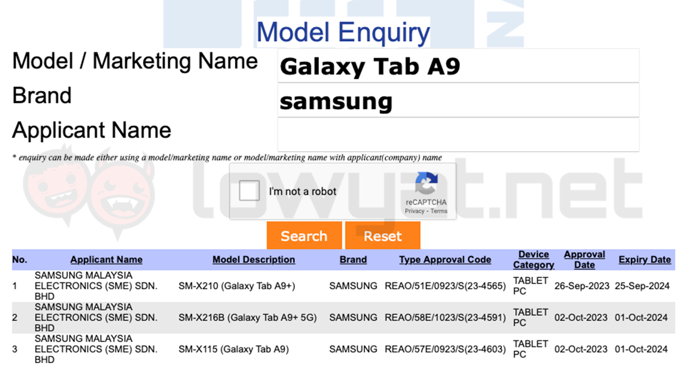 Samsung Galaxy Tab A9+ 5G Spotted on NBTC Certification Website Following  Galaxy Tab A9, Launch Expected Soon - MySmartPrice