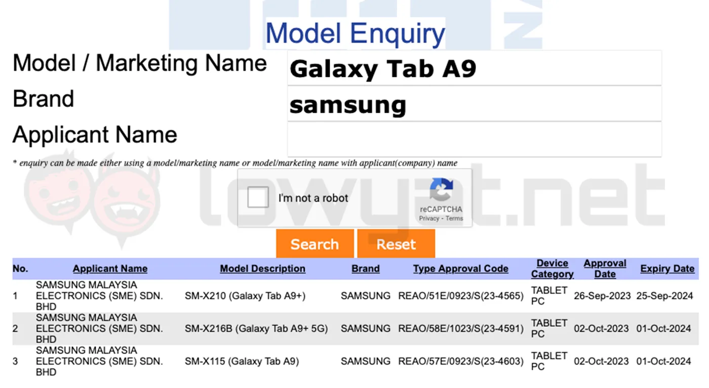 samsung galaxy tab a9 sirim