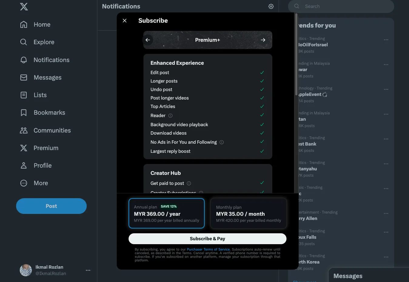 x twitter premium plus plan