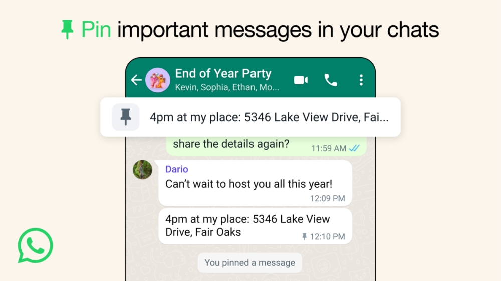 WhatsApp Pinned Messages example