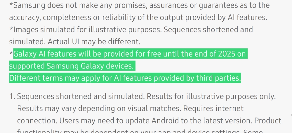 Galaxy AI fineprint