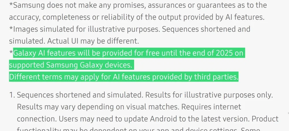 Galaxy AI fineprint
