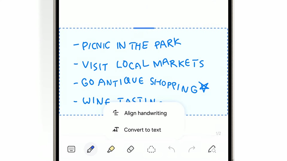 Galaxy AI notes handwriting