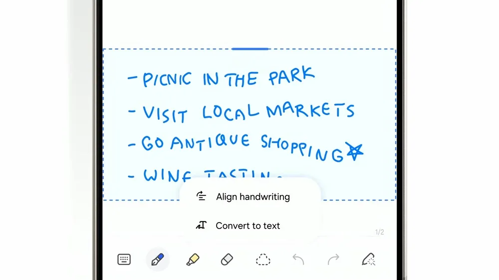 Galaxy AI notes handwriting