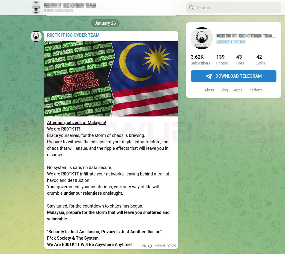 R00TK1T 组织在最新帖子中威胁马来西亚的数字基础设施 – Lowyat.NET