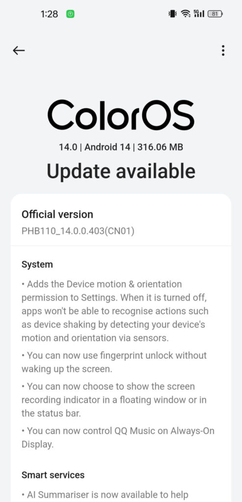 OnePlus AI colorOS update China