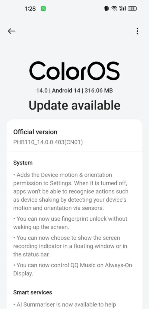 OnePlus AI colorOS update China