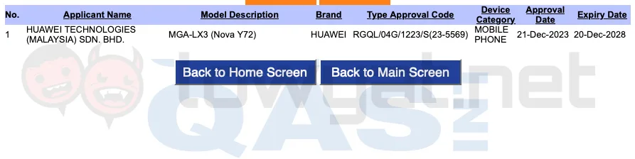 huawei nova y72 sirim