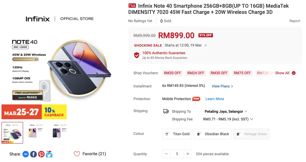 Infinix Note 40 Malaysia price