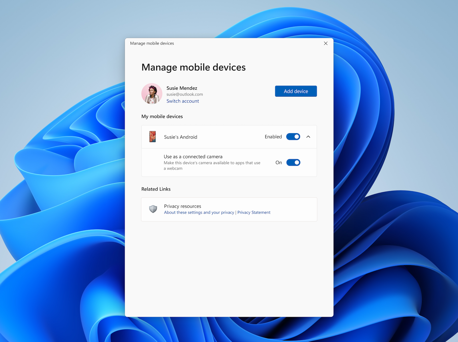 microsoft windows 11 android webcam