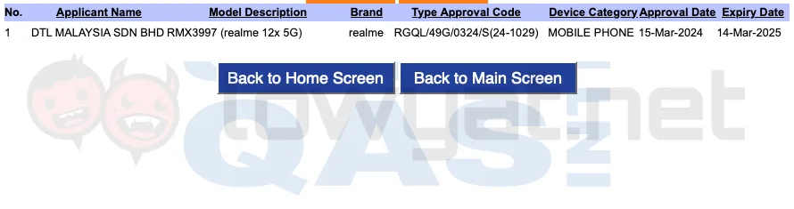 realme 12x sirim