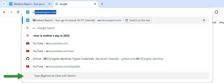 Google Chrome Gemini search bar