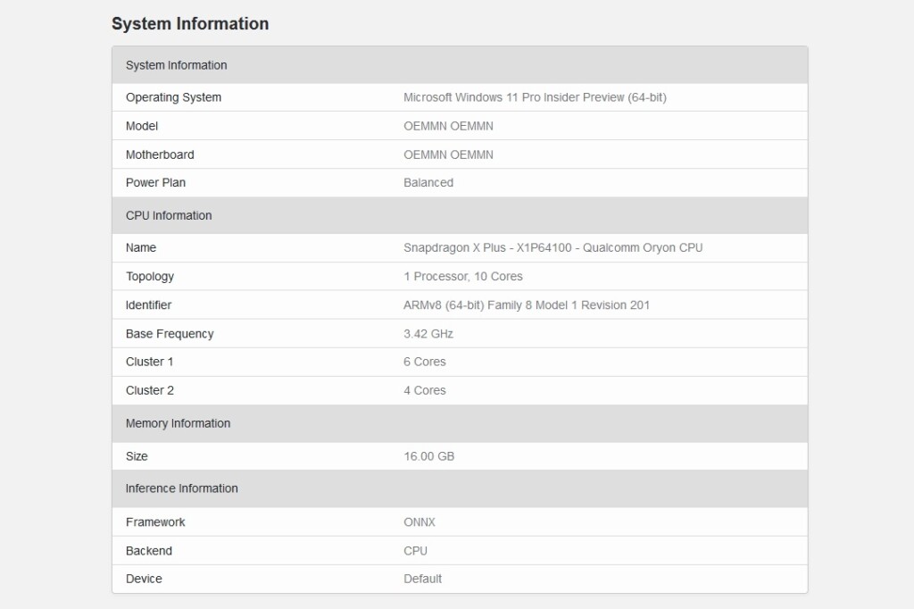 Qualcomm Snapdragon X Plus geekbench