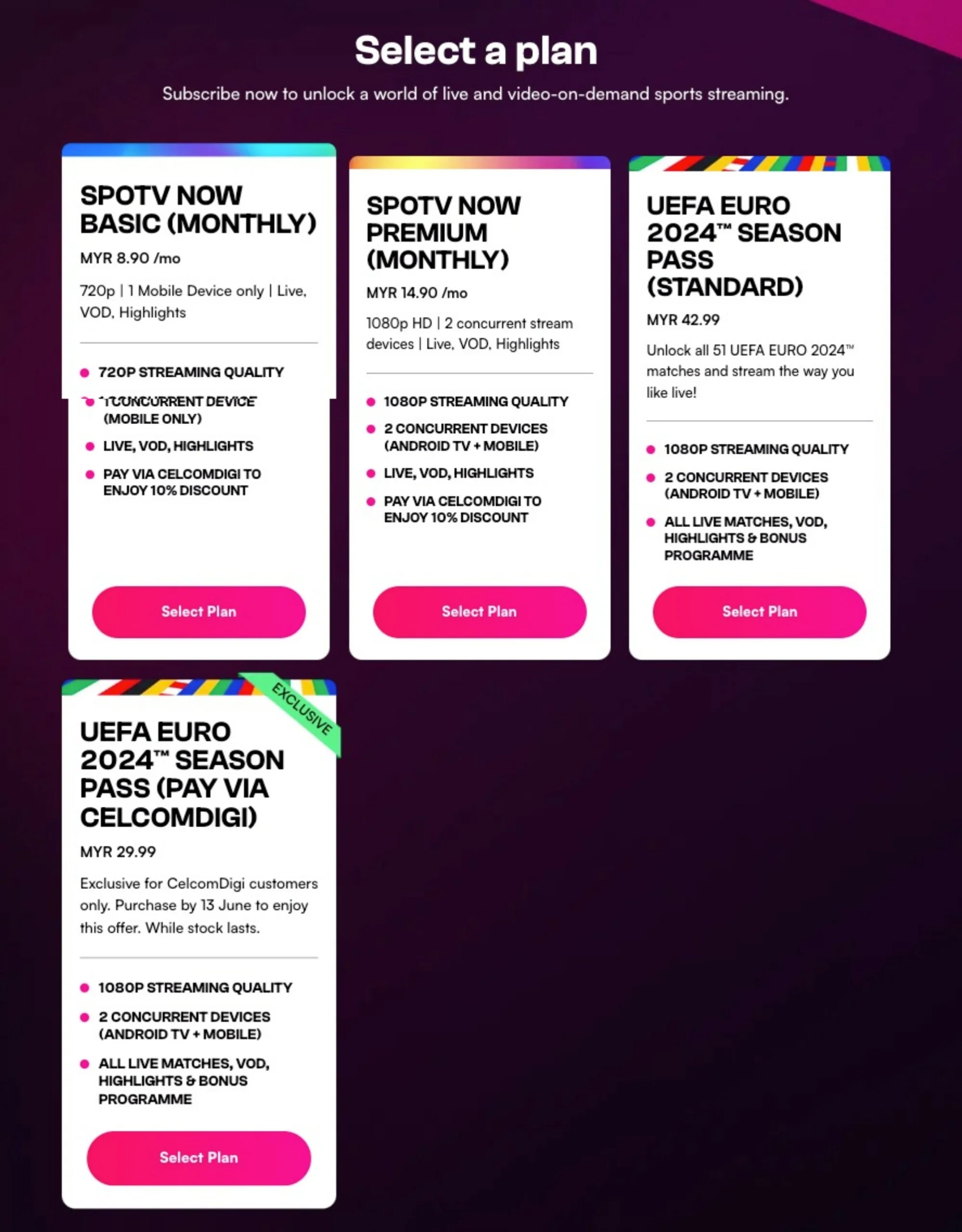 CelcomDigi Spotv Now UEFA Euro 2024 season pass