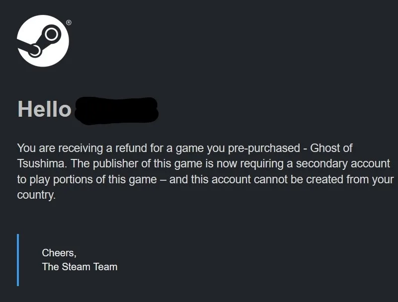 Ghost of Tsushima Director's Cut Steam Refund