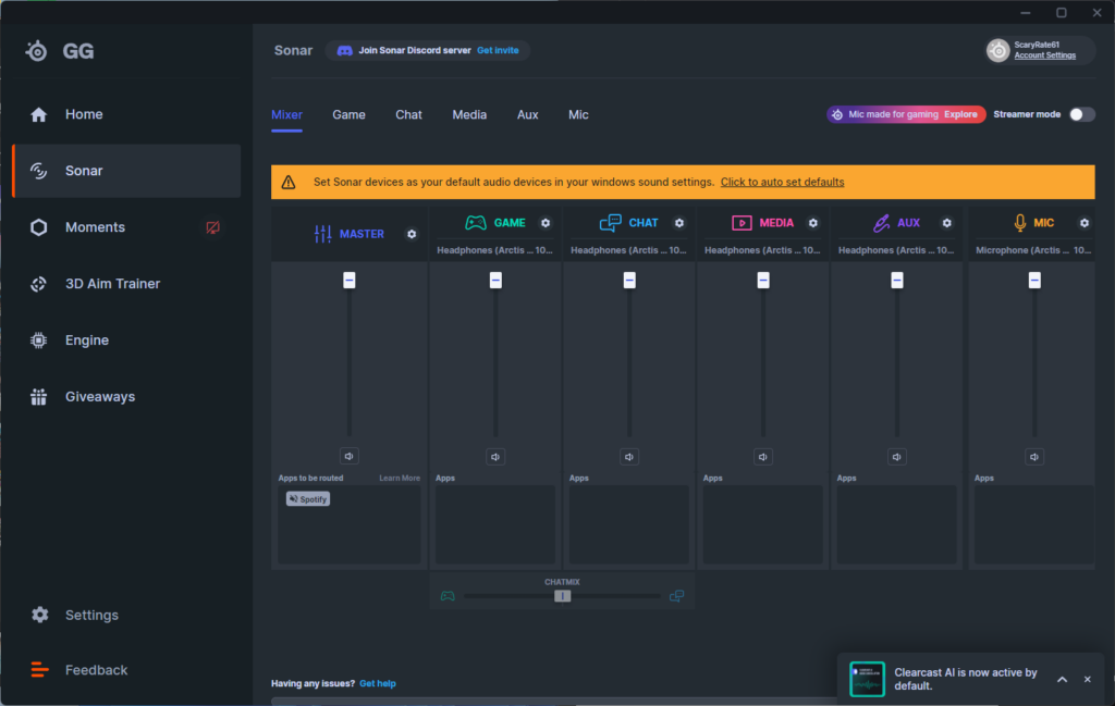 SteelSeries Arctis Nova 7 Dragon Edition Sonar in GG app