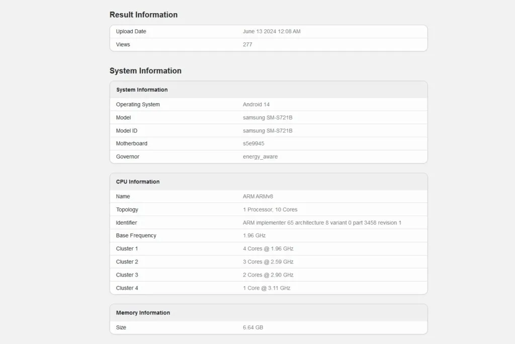 Samsung Galaxy S24 FE Geekbench