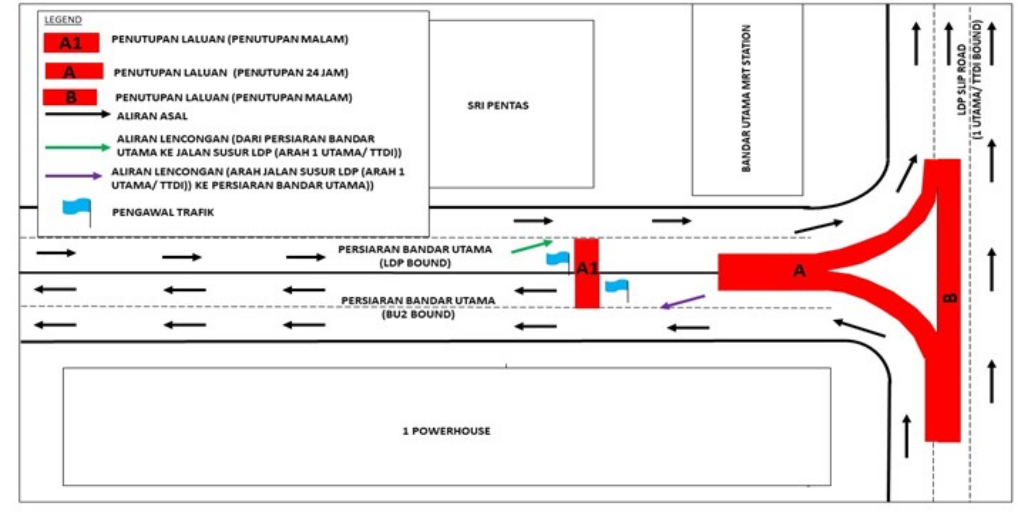 LRT3 traffic diversions persiaran bandar utama