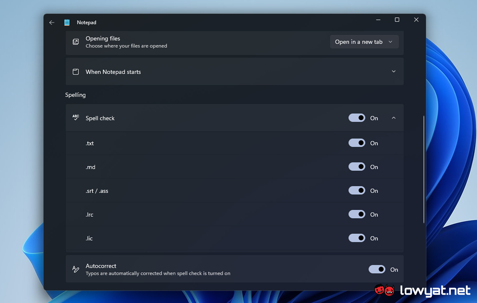 Notepad new spell check autocorrect features