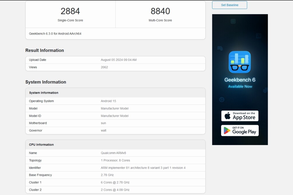 Qualcomm Snapdragon 8 Gen 4 Geekbench