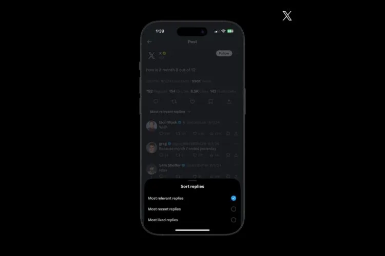 X sort replies