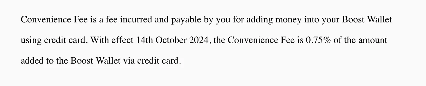 Boost e-wallet convenience fee