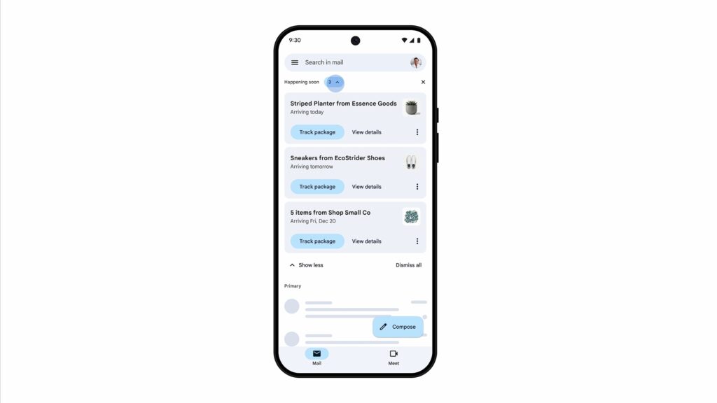 Gmail Happening Soon summary cards