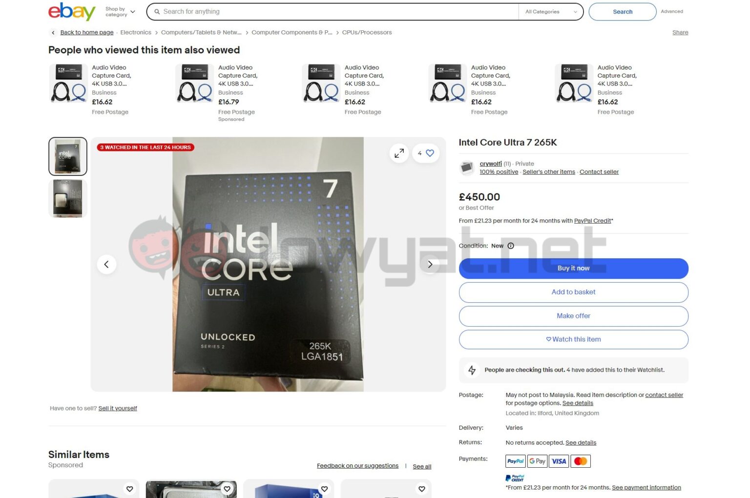 Intel Core Ultra 7 265K Already Being Sold On eBay UK - Lowyat.NET