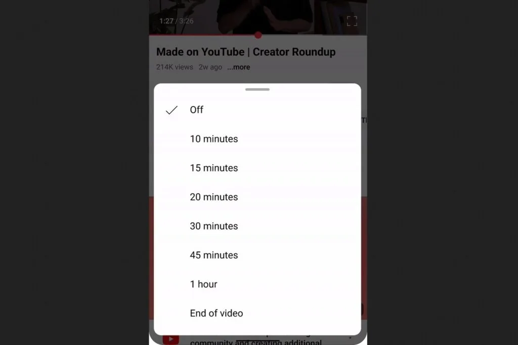 YouTube sleep timer
