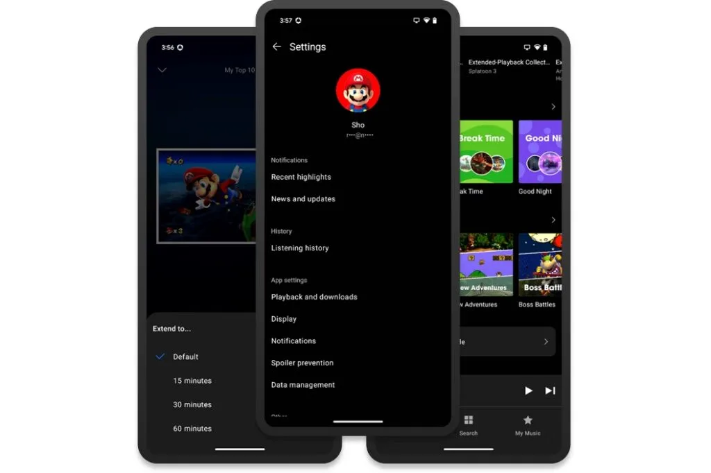 Nintendo Music app screens
