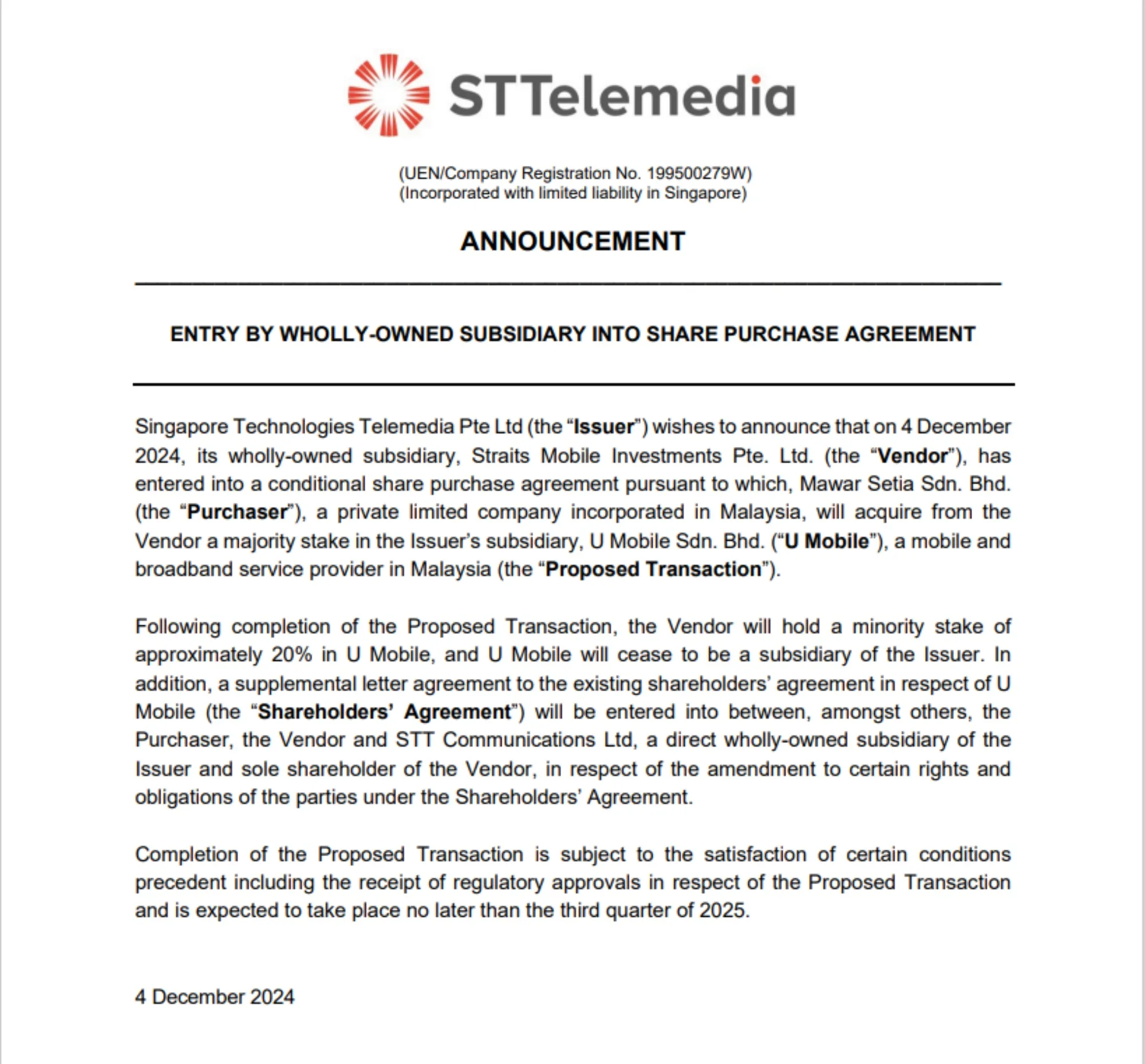 ST Telemedia sells U Mobile majority stake