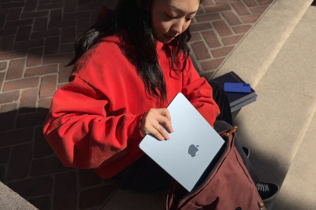 Apple M4 MacBook Air sky blue lifestyle