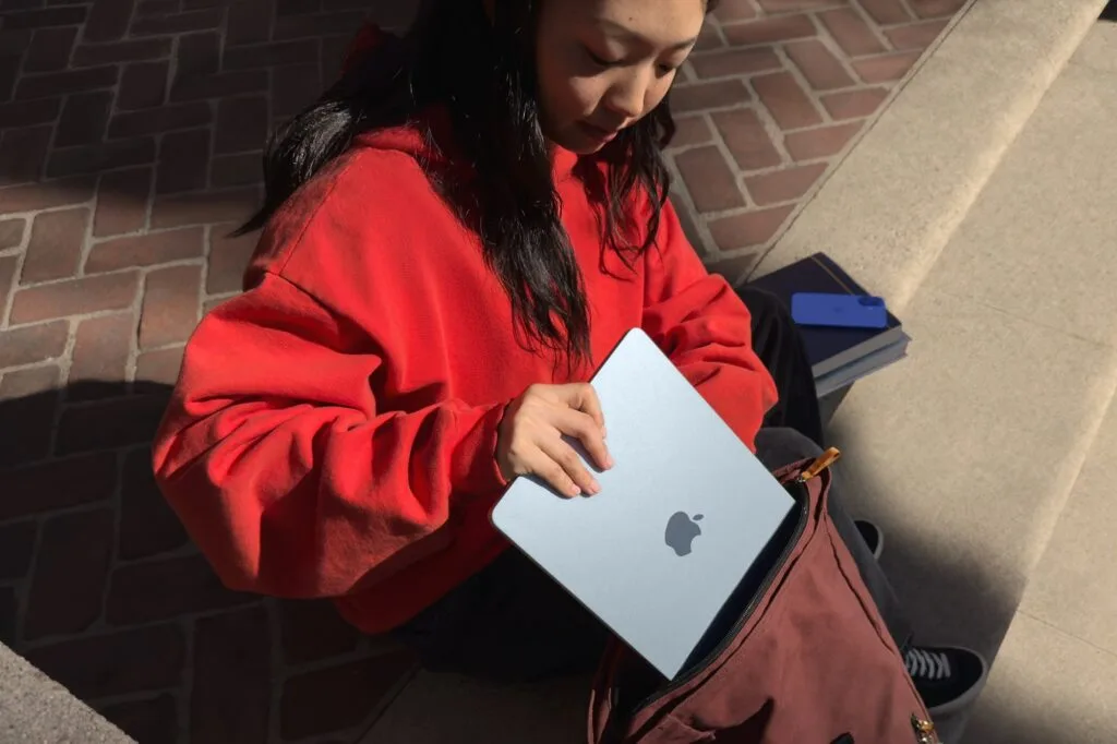 Apple M4 MacBook Air sky blue lifestyle