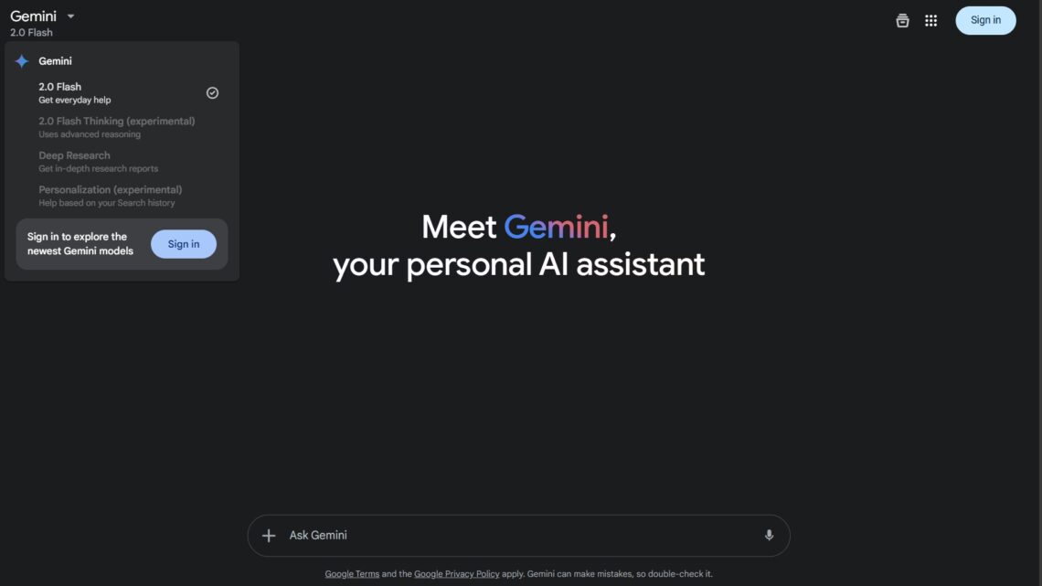 Google Gemini no sign in