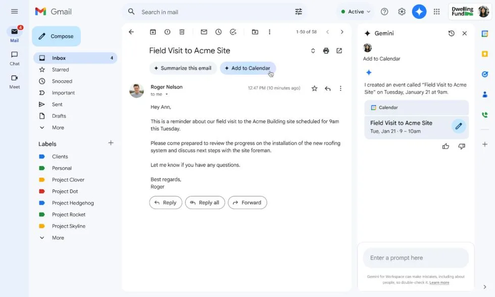 Google Workspace Add to Calendar Gmail Gemini