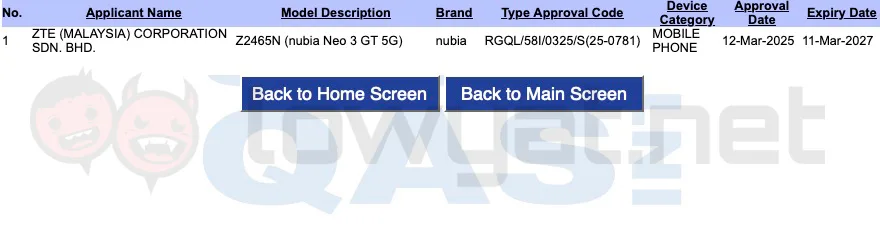 Nubia Neo 3 GT SIRIM