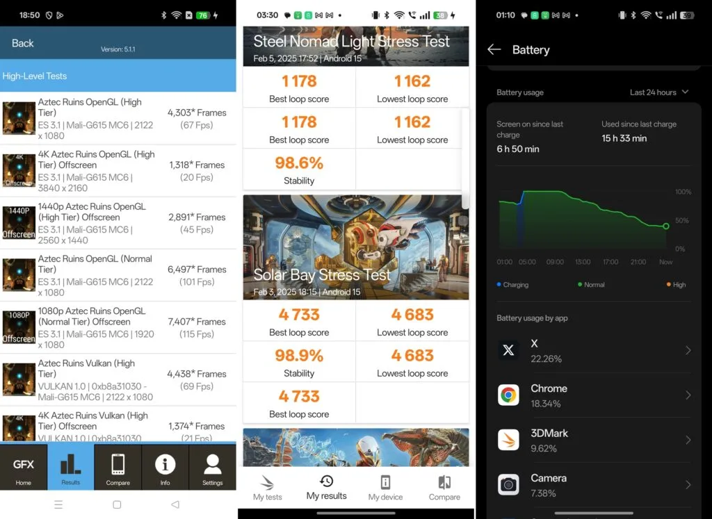 OPPO Reno13 Pro bench + battery